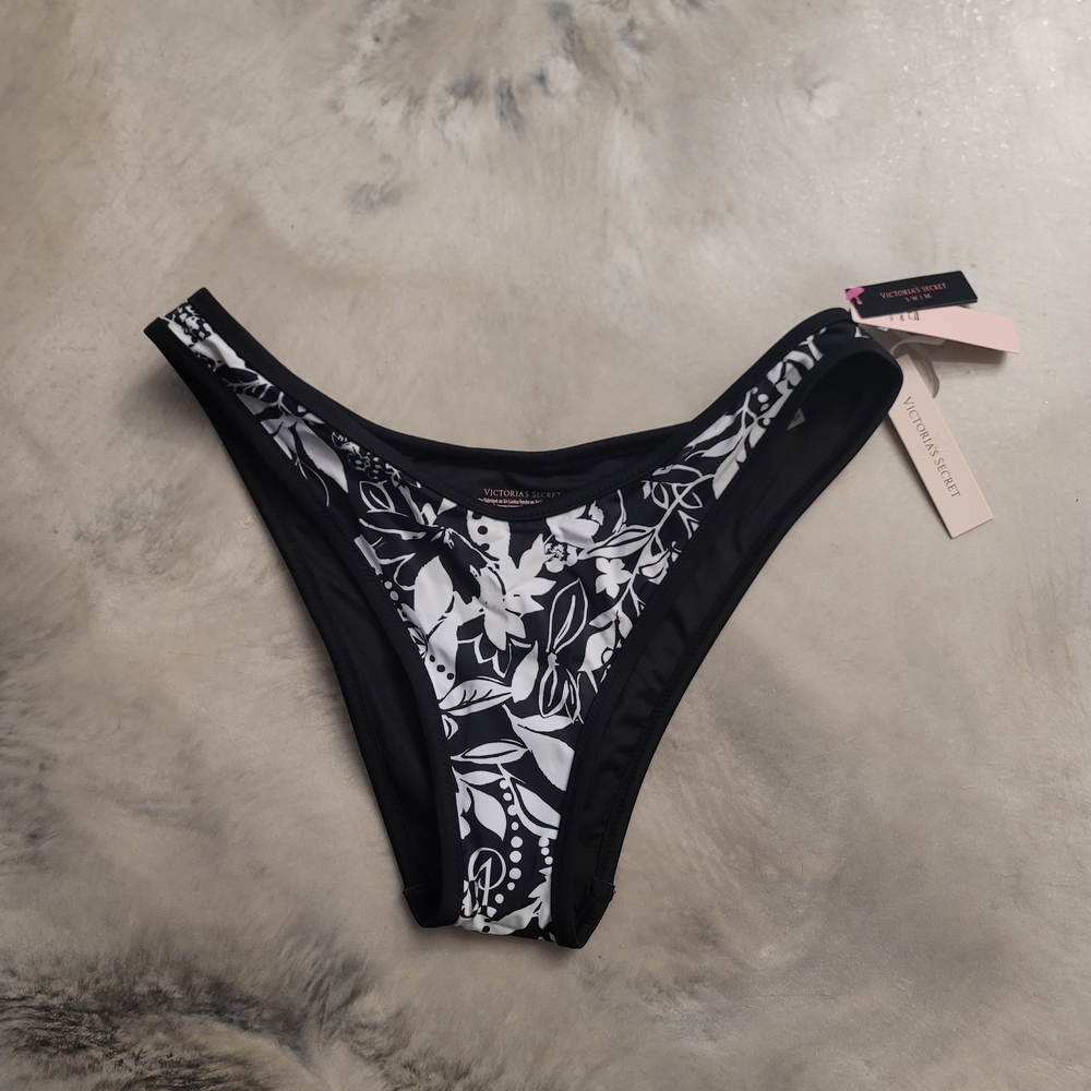Victoria's Secret Black and White Floral Brazillian Bikini Bottom